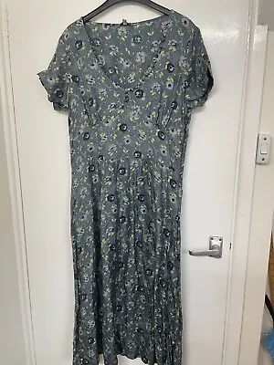 £23.50 • Buy Kew Blue Floral Silk Midi Tea Dress Size 14