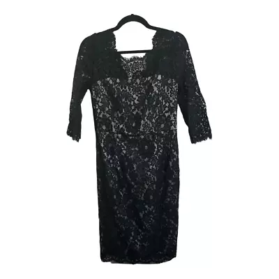 Milly Black Lace Overlay 3/4 Sleeve Dress Sz 6 Witchy Whimsigoth Whimsical Fairy • $55.25