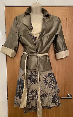 Linea Raffaelli Brown Cream Ruched Skirt Top & Bolero Size UK 12-14 38in BNWOT • £51.65