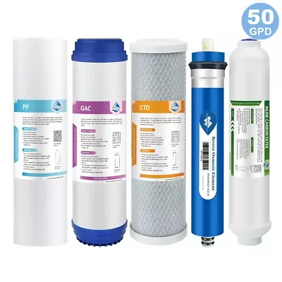 5 Stage 50GPD RO Membrane Reverse Osmosis System Cartridges Water Filter 5-Pack • $31.99