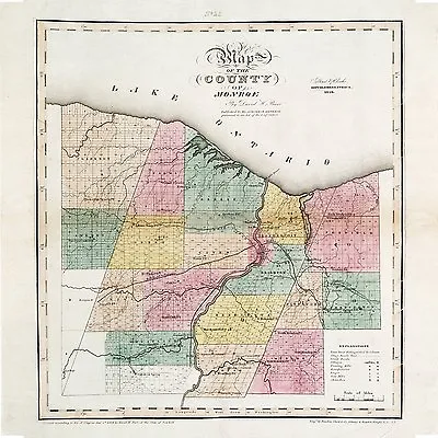 Monroe County NY Map Vintage 1829 Square Map Giclee Print 8  X 8  - 16  X 16  • $35.48