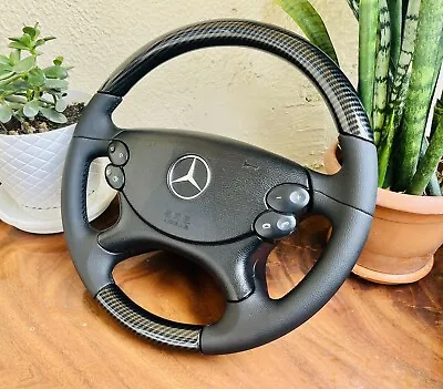Mercedes Steering Wheel Wood Carbon Black New Leather W211 R230 W209 W463 AMG • $898