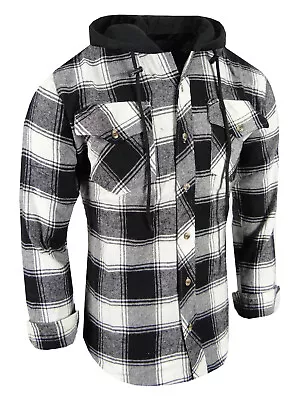 Hooded Flannel Shirt Mens Plaid Hoodie Button Up Flap Pockets True Fit Up To 4X! • $24.95