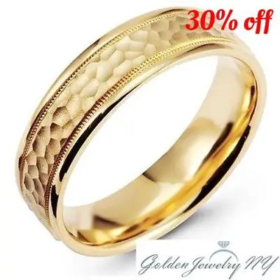 Mens Womens Solid 14K Yellow Gold Hammered Milgrain Comfort Fit Wedding Band 6MM • $309