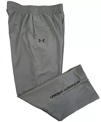 UNDER ARMOUR Windbreaker Track Pants Mens L Gray Heatgear Lined Ankle Zip Loose • $24.99