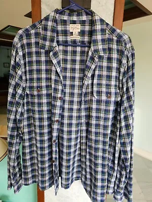 Mens J CREW Plaid Rustic Cotton Shirt L Blue Yellow Green White LS • $19