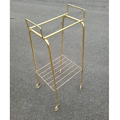 Vintage MCM Mid Century Modern Brass Gold Rolling Record Player TV Cart Stand • $119.99