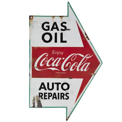 Old Vintage Arrow Style Coca Cola Gas Oil Auto Repairs Metal Sign Mancave Rusty • $39.99
