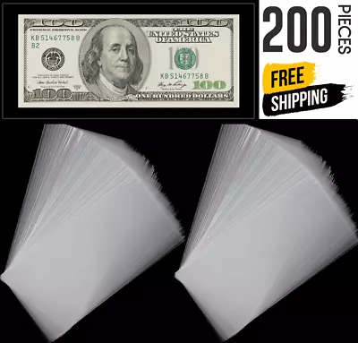 200 PCS Of Clear Currency Sleeves Bill Holders Plastic Paper Money Holders • $8.88