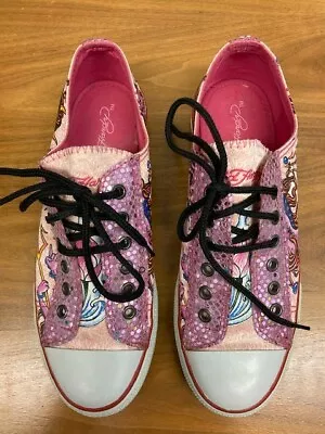 Ed Hardy Mermaid Pink Satin  Lace Up Sneaker Sz 9 (40) Exc Cond • $50