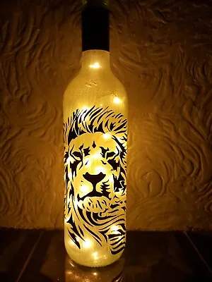 Lion Coloured Bottle Light  Hand Made  Battery Yellow Lights  Fully Glazed • £16.50