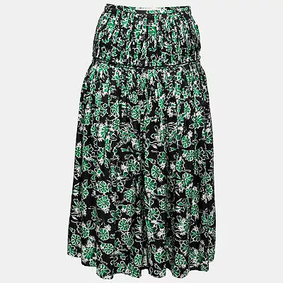 Marni Fern Green Floral Print Silk Pleated Midi Skirt S • $137.55