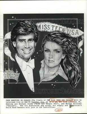 1983 Press Photo Miss Teen USA Pageant Hosts Michael Young And Morgan Brittany • $16.99