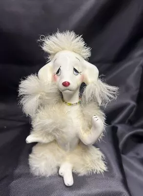 Vtg UCAGCO 6” White Ceramic Poodle With Faux Fur • $18