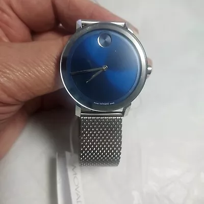 Movado 3600901 Bold Evolution Blue Dial Silver Tone Mesh Band Mens Watch • $289.95