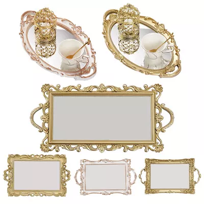 Decorative Mirrored Tray Baroque Embossed Vanity Perfume Display Serving Tray • £7.95