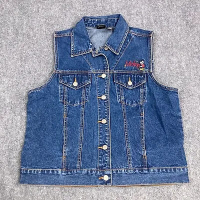 Mickey Mouse Vest Womens Large Denim Vintage 90s Disney Trucker Indigo Blue • $18