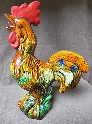 Vintage Rooster Statue Figurine Ceramic Pottery Majolica Style Colorful 13  High • $22