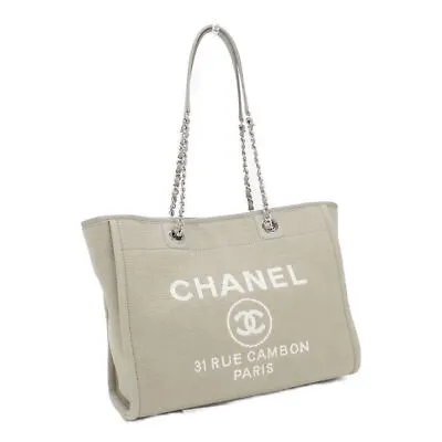 Chanel Deauville MM Tote Bag Pouch A67001 Beige Shopping Purse Woman Auth Ex++ • $7097.33