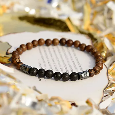 Fashion Handmade Men Bracelet Hematite Natural Stone Wood Unisex Beads Bracelets • $1.45