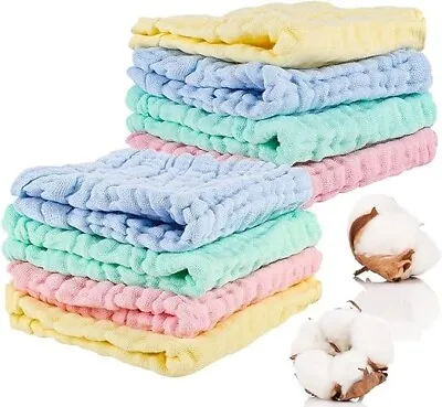 8 Pack Muslin Cloths For Baby 12x12 Inch Muslin Squares Soft Burp Cloths 6 Hand • £6.99