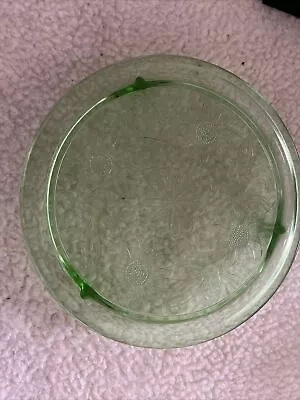 $15 • Buy Vintage Green Depression Glass Cake Plate Daisy Etch Sunflower Flower