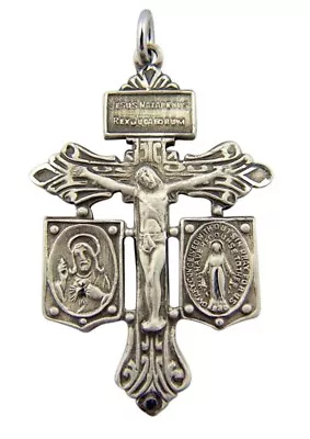 Sterling Silver Pardon Crucifix With Jesus Scapular And Miraculuos Medals 1 3/8  • $64.39