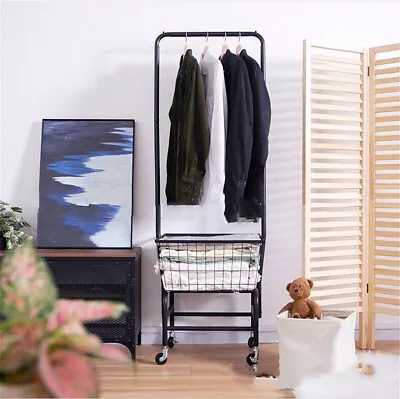 Heavy Duty Garment Organizer Rolling Laundry Cart With Storage Wire Basket Rack • $58.99