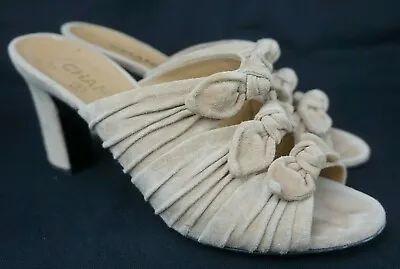 Chanel 18A Suede Bows Open Toe Heels Mules Sandals Slides Shoes Beige Size 39 • $400
