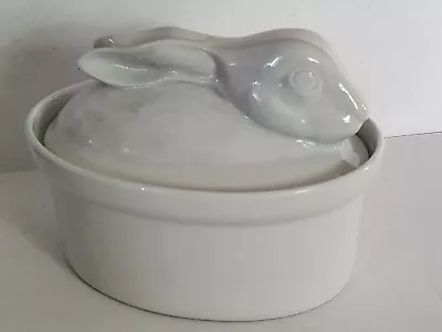 Vintage Apilco France White Porcelain Tureen Bunny Rabbit Casserole Dish Lid Ova • $100