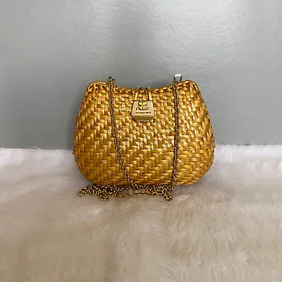 COURREGES PARIS Vintage Gold Rattan Chained Clutch Bag • $175