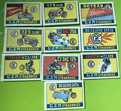 Czech Vintage 10 Set Matchbox Matches Labels Unused Motorcycle CZM • $15