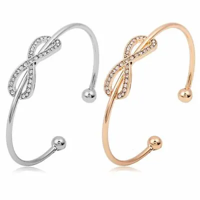 £3.45 • Buy Ladies Silver Gold Infinity Friendship Crystal Charm Bridesmaid Bracelet Bangle