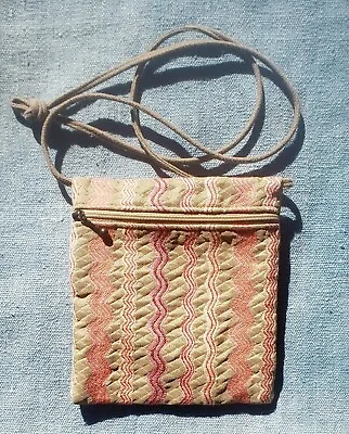 MARUCA Small Crossbody Purse Peach & Gold Wavy Tapestry Pattern 2 Zippers • $15