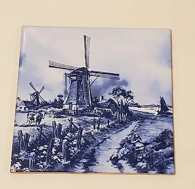 Vtg. Ceramic Blue Delft Windmill Decorative 6  Tile Made In Holland Tev Steege • $11.99