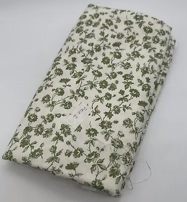 Laura Ashley Fabric L 234cm  X 117 Cm Green White Floral Cotton Vintage 1977 • £45