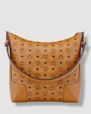 $993 MCM Women's Brown Klara Monogram Medium Visetos Leather Shoulder Hobo Bag • $317.18