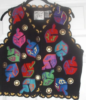 Michael Simon NY Size M JEWISH HOLIDAY THEME DREIDEL Sleeveless Vest Sweater • $115