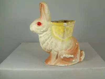 7.5  Bunny Rabbit Paper Mache Basket Candy Container Vintage Easter LOOK! • $40