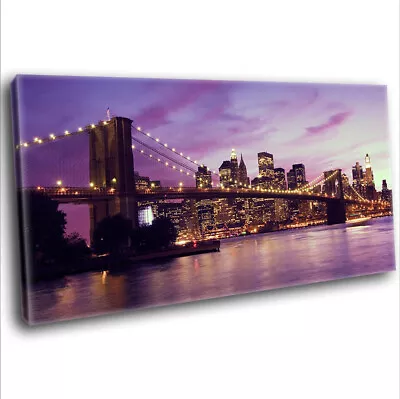 Manhattan Brooklyn Bridge Skyline At Sunset Canvas Print Framed Wall Art  • £29.99