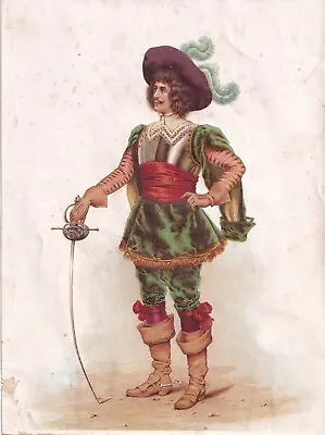 1800's Victorian Lithographic Print - Musketeer Dressed In Green Boots Sword • $13.50