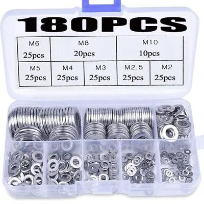 180x 304 Stainless Flat Washer M2-M10 Plain Gasket Assortment Stainless Steel • $6.99