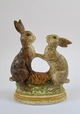 $265 • Buy Vaillancourt Folk Art Chalkware Easter Bunnies & Basket 1989