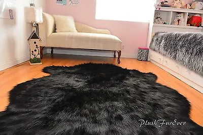 $44.59 • Buy Sheepskin Flokati Nursery Black Bear Faux Fur Area Rug Baby Rug Home 