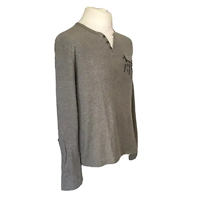 £8.49 • Buy URBAN SPIRIT Mens Grey Striped TOP SIZE L Thick T Shirt Cotton Blend Long Sleeve