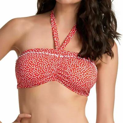 Freya Calamity Bikini Top Size 34D Scarlet Red White Bandeau Halter Neck 3588 • £16.89