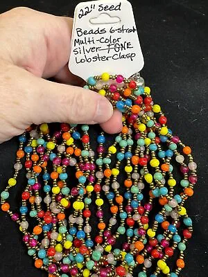 Necklace 22  6 Strand Multi Color Seed Beads Lobster Clasp Vintage M-6374 • $9.99