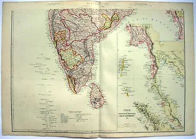 Southern India - Original 1882 Map By Blackie & Son. Ceylon Antique • $24