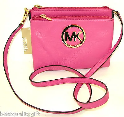 New Michael Kors Fulton Zinniapink Genuine Leather Crossbody Hand Bag • $174.99