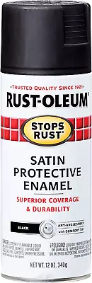 12 Oz Black Spray Paint Protective Enamel Satin Rust Oleum Stops Rust NEW • $9.73